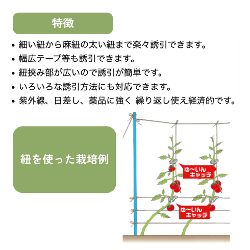 ゆ〜いんキャッチ(細紐・太紐用)24ヶ入|茎や枝をやさしく固定できる誘引クリップ