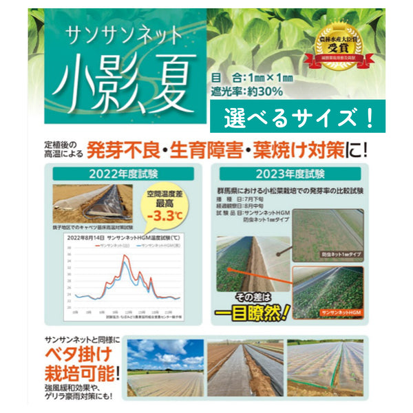 小影、夏|サンサンネット・遮光ネット|夏の高温・葉焼け対策に