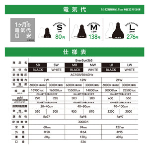 EVER SUN 365 S｜植物育成用ライト｜7W｜ブラック・ホワイト